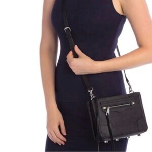Rebecca Minkoff Black Structured Crossbody Bag Front Zip 9x6.5